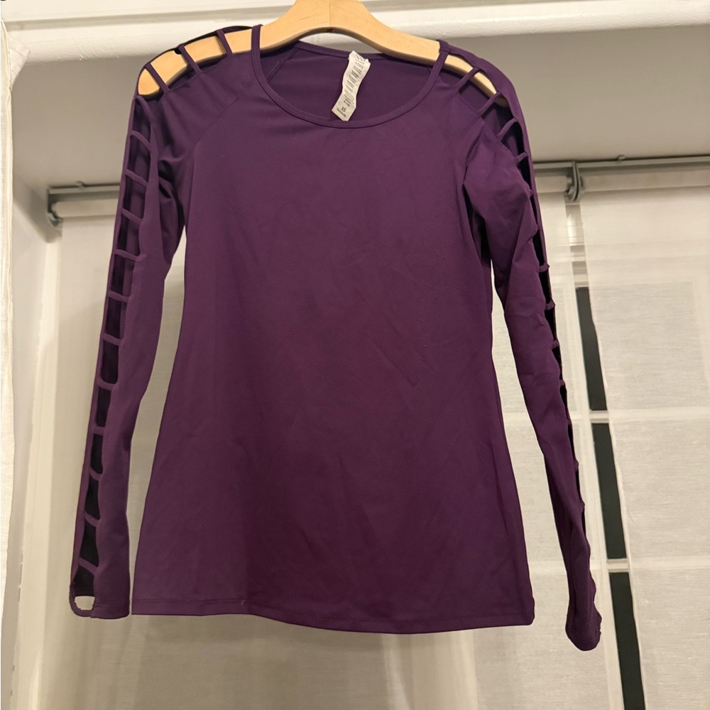 Fabletics NWOT Purple Long Sleeve Top with Cut-Out Design